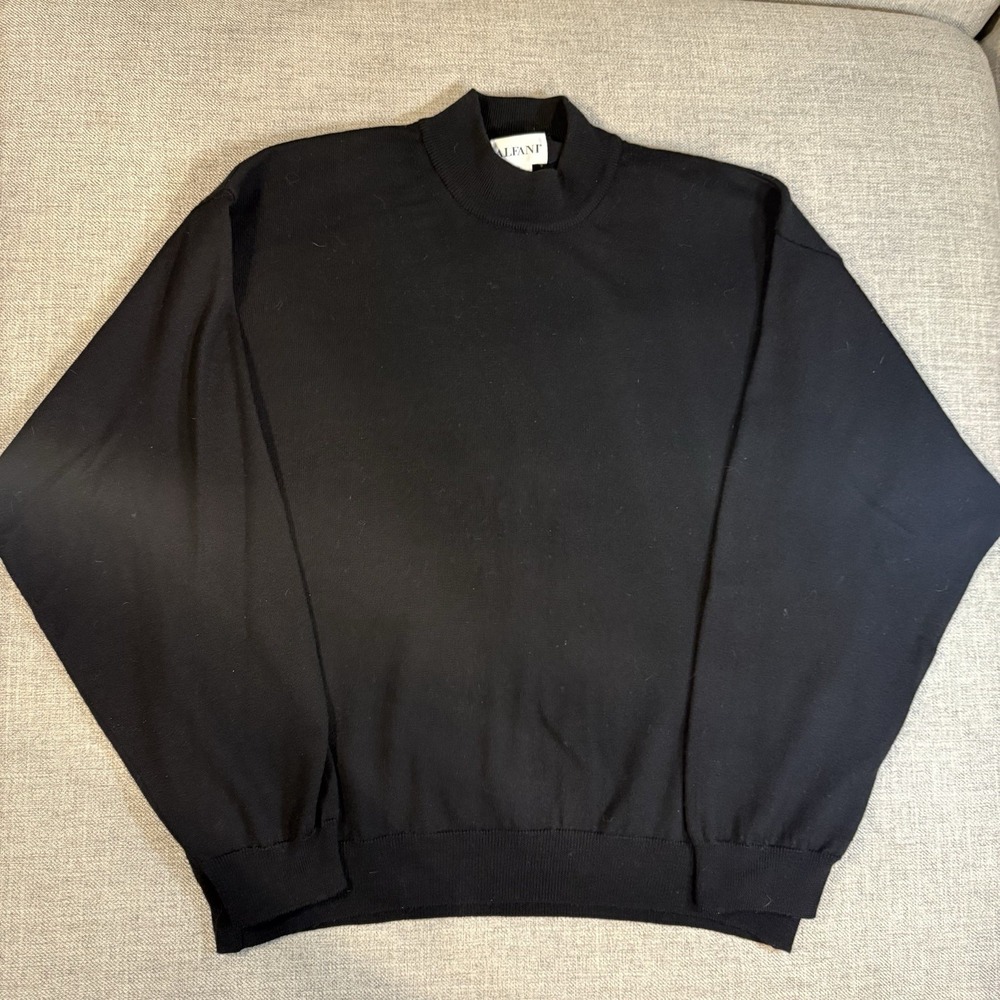 Alfani 100% Merino Wool Sweater Womens XL Black Crewneck Pullover